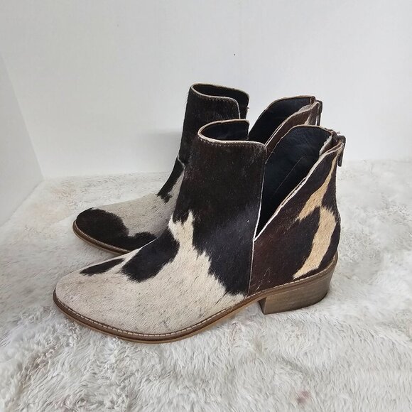 Myra Brown Off White Leather Cow Hide Western Bootie Boho 9 - Picture 6 of 13